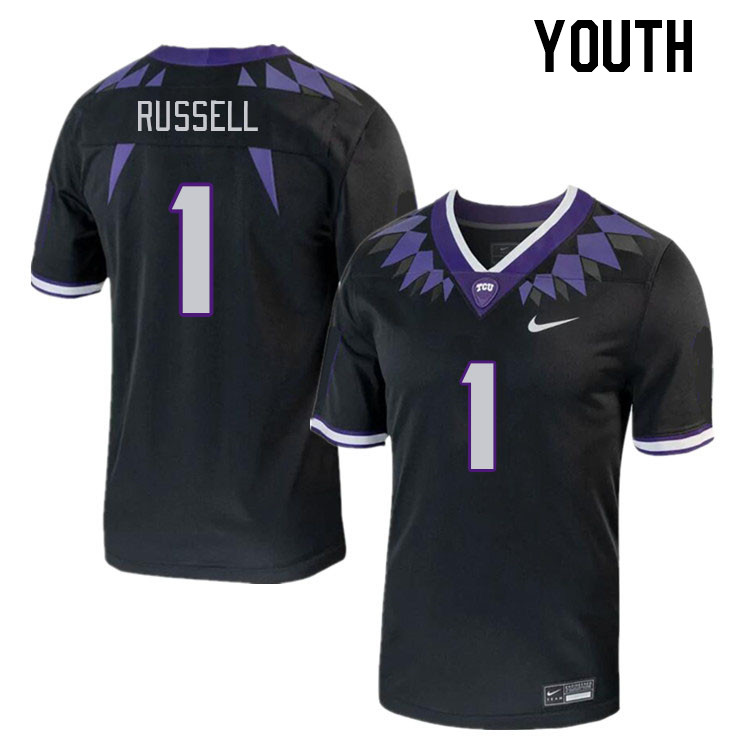 Youth #1 Cordale Russell TCU Horned Frogs 2023 College Footbal Jerseys Stitched-Black - Click Image to Close